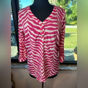 Caribbean Joe Pink White Zebra Print Women's Tunic Top Medium